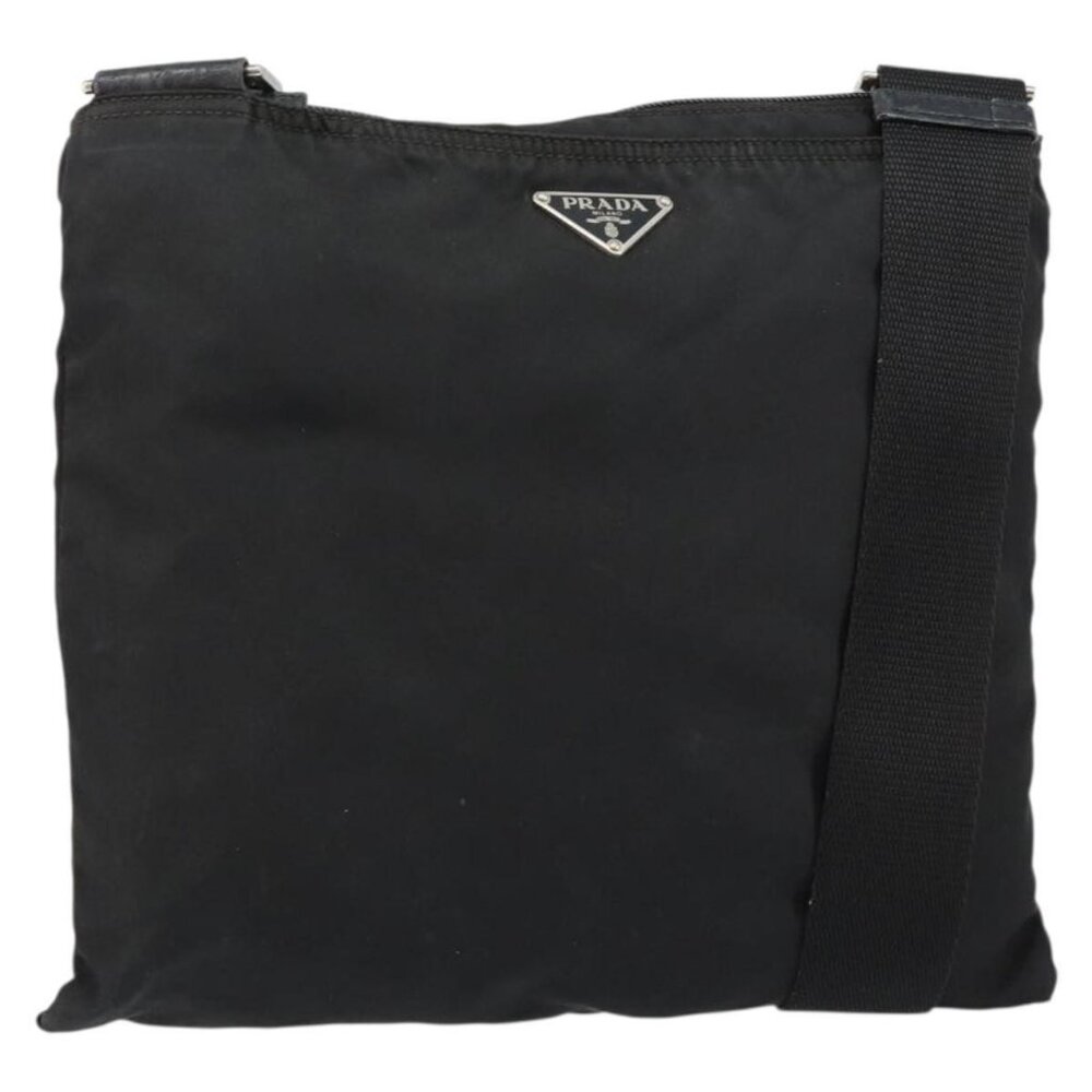 Authentic PRADA Shoulder Bag Nylon Black Silver